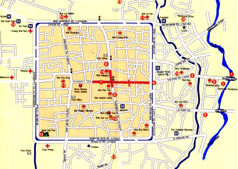 チェンマイ・イーペン祭り　イベント開催場所の地図